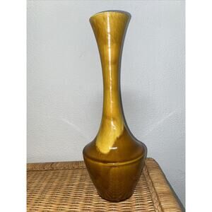 1960s Haeger Mid-Century Brown Yellow Drip Glaze Ewer Pottery Pitcher Vase Stamp